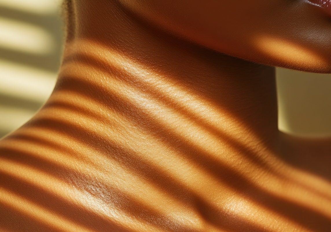 Sunscreen Lotion Close-Up on Skin with Sun and Shadow Contrast